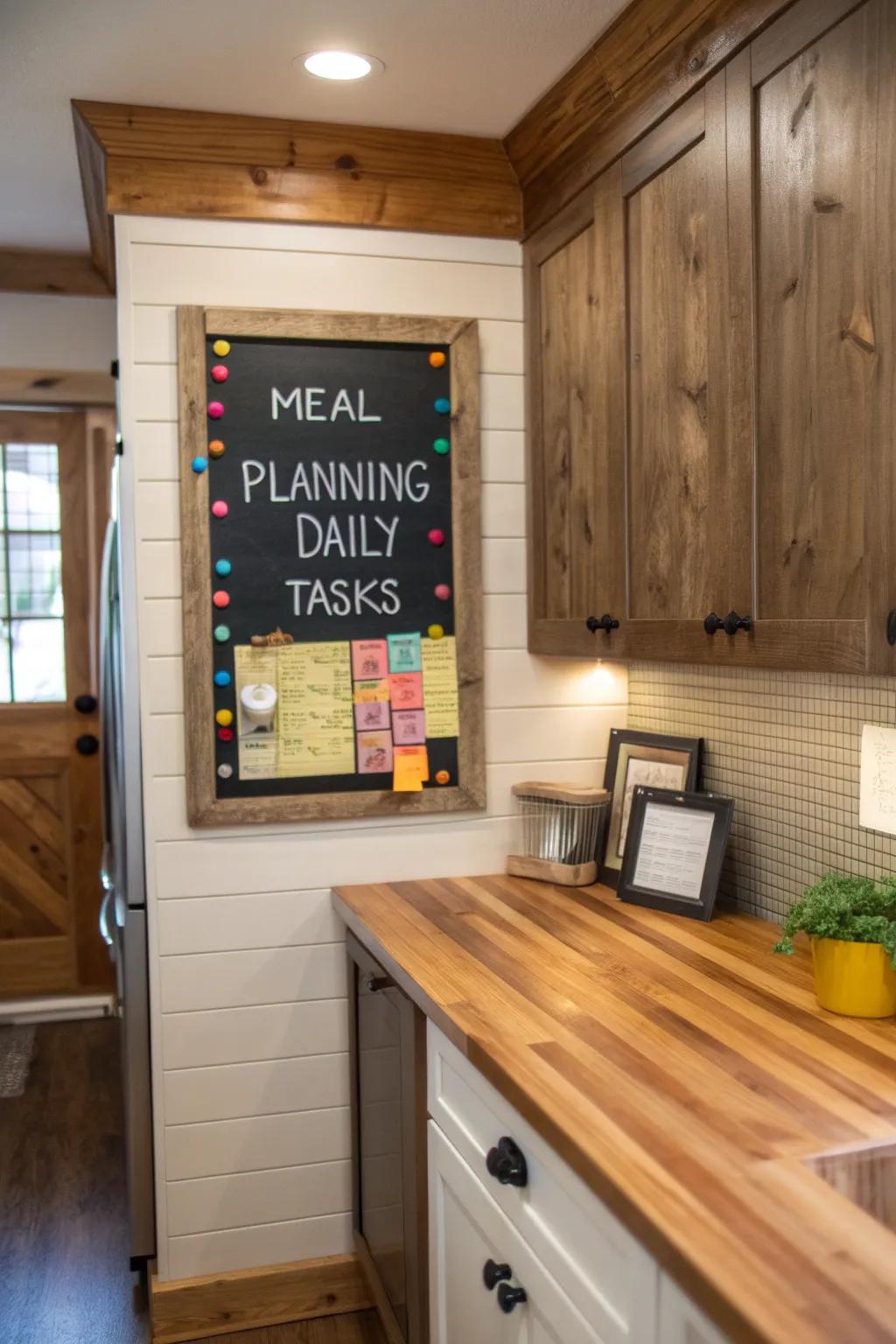 Streamline your kitchen with a shiplap message board.