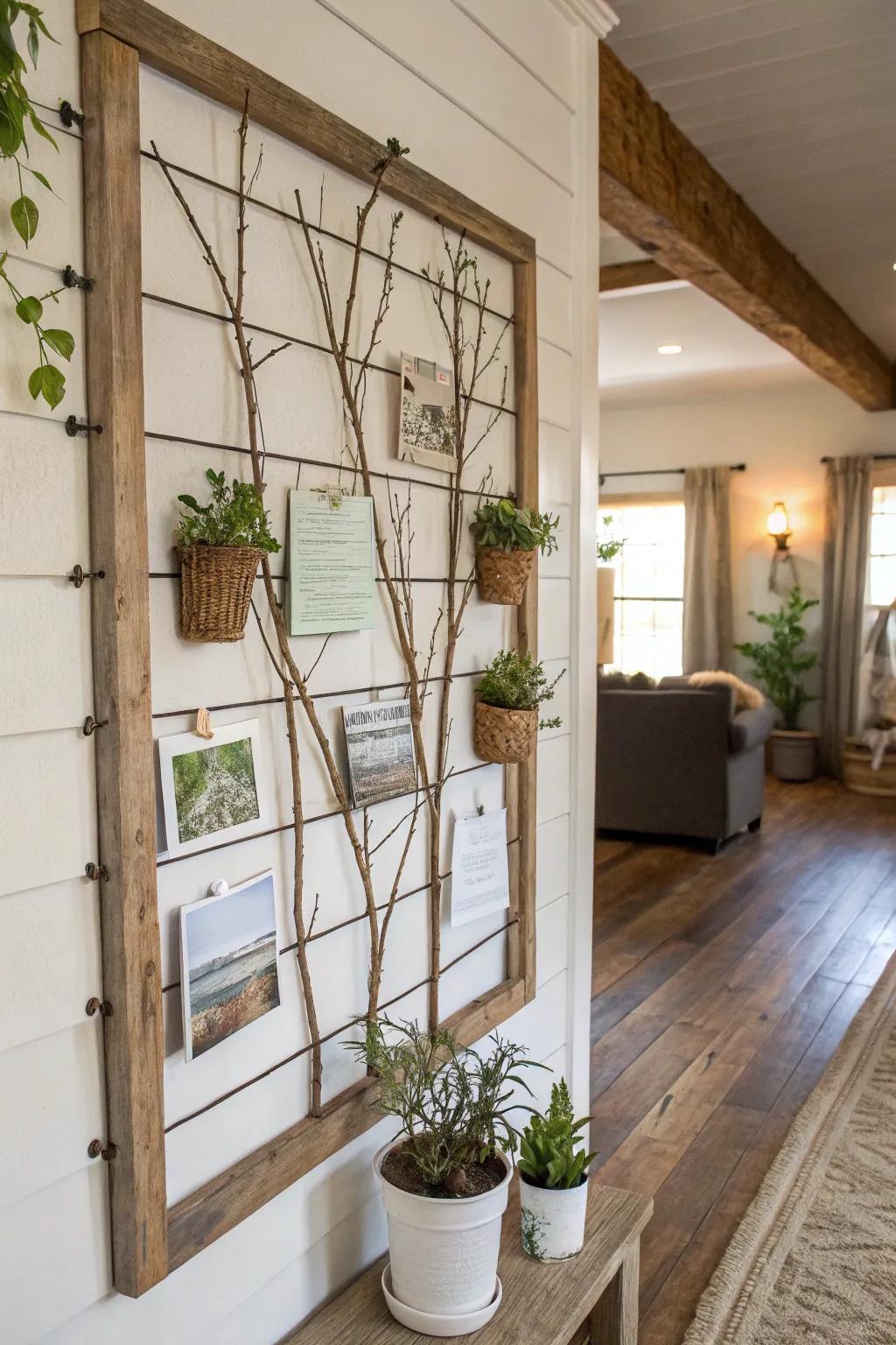 Incorporate natural elements into your shiplap board décor.