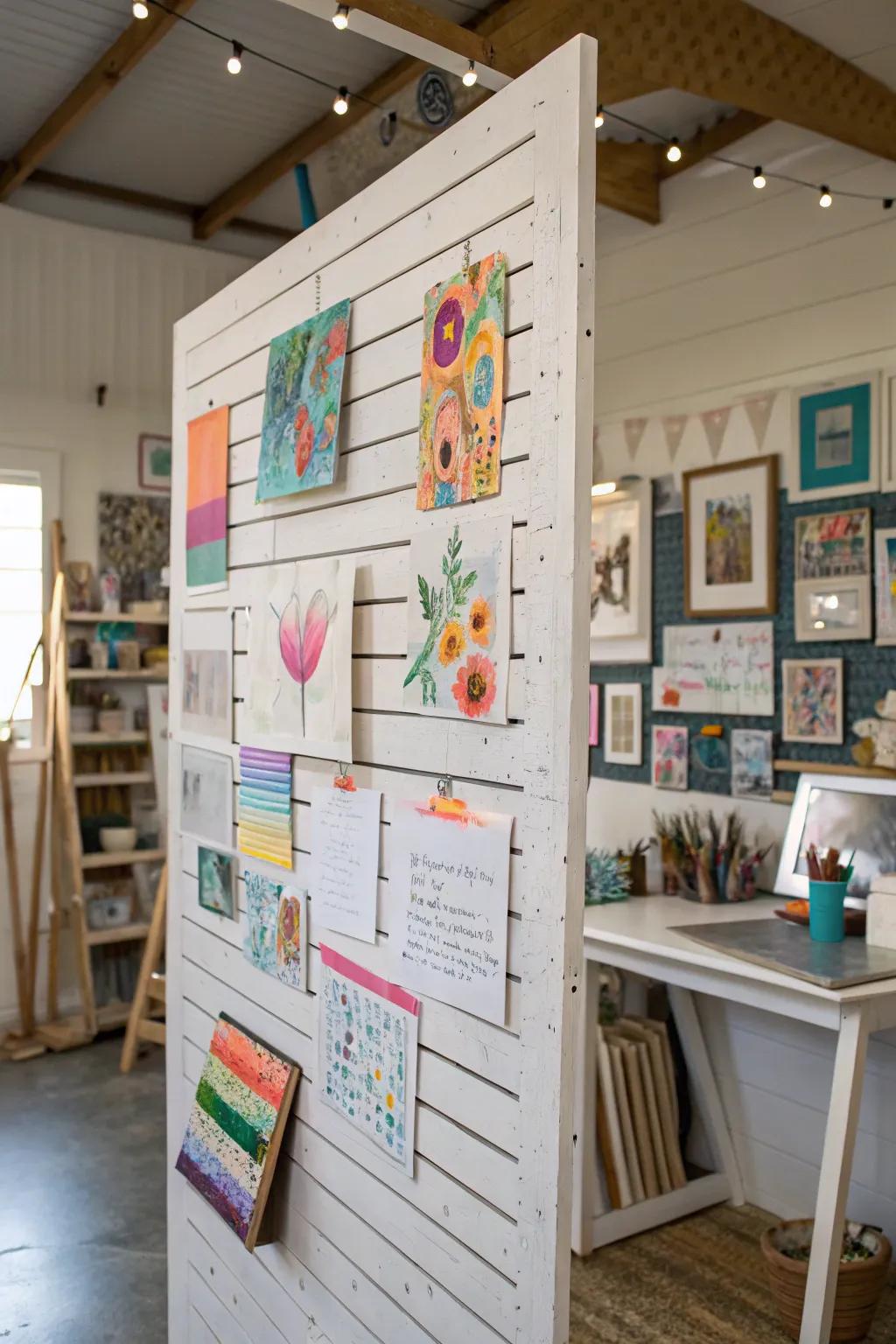 Display your artwork proudly on a shiplap message board.