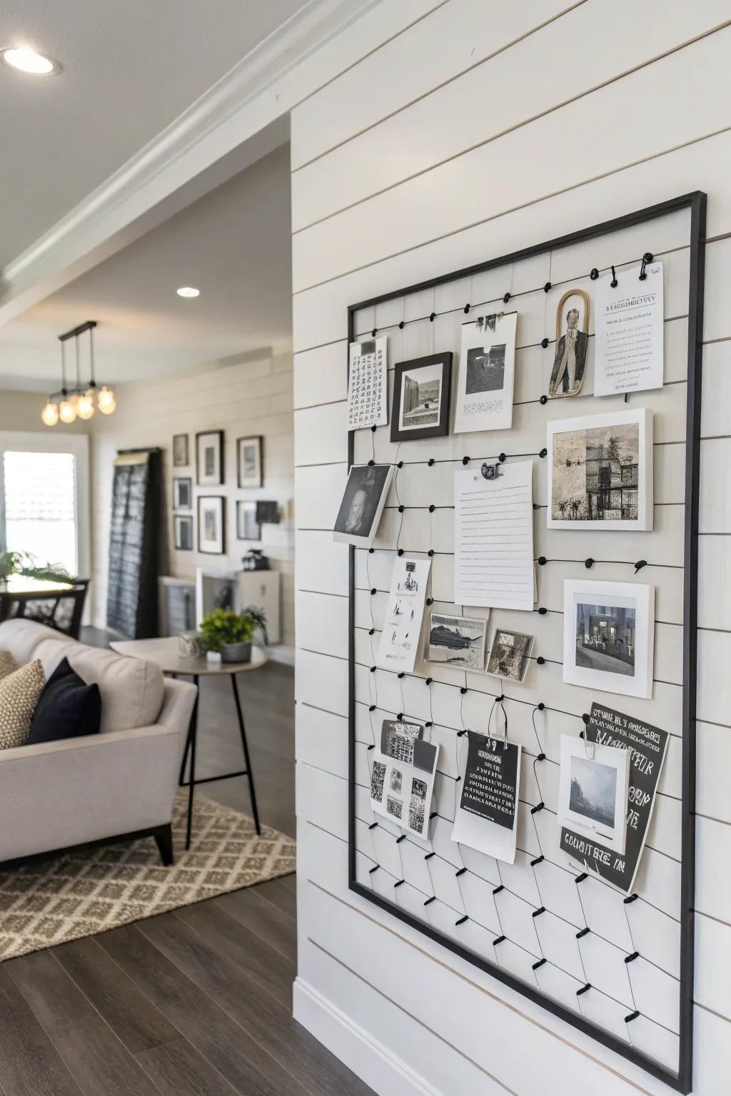 Create a sleek black and white shiplap message board.