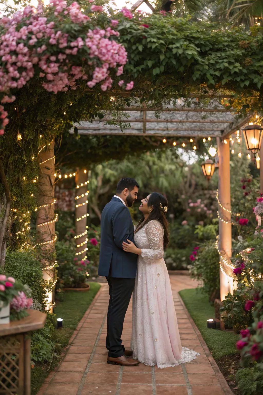 A heartfelt moment shared in a serene garden setting before the wedding ceremony.