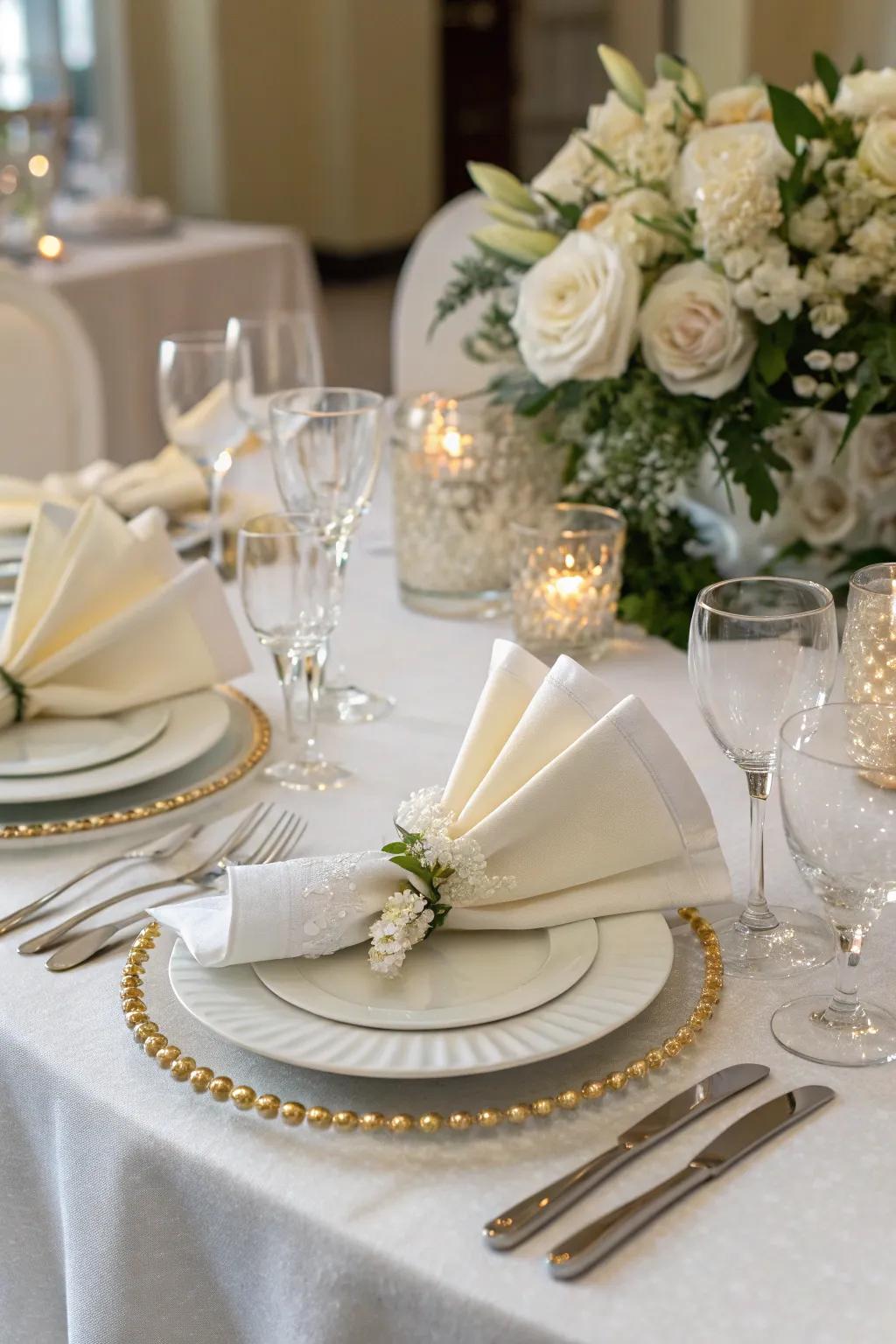 Artful napkin folds add a touch of elegance to the table.