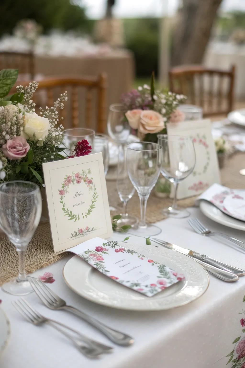 Personalized seating cards add a thoughtful and elegant detail.