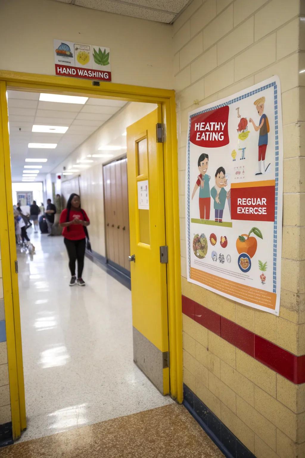 School nurse door promoting healthy lifestyle habits.