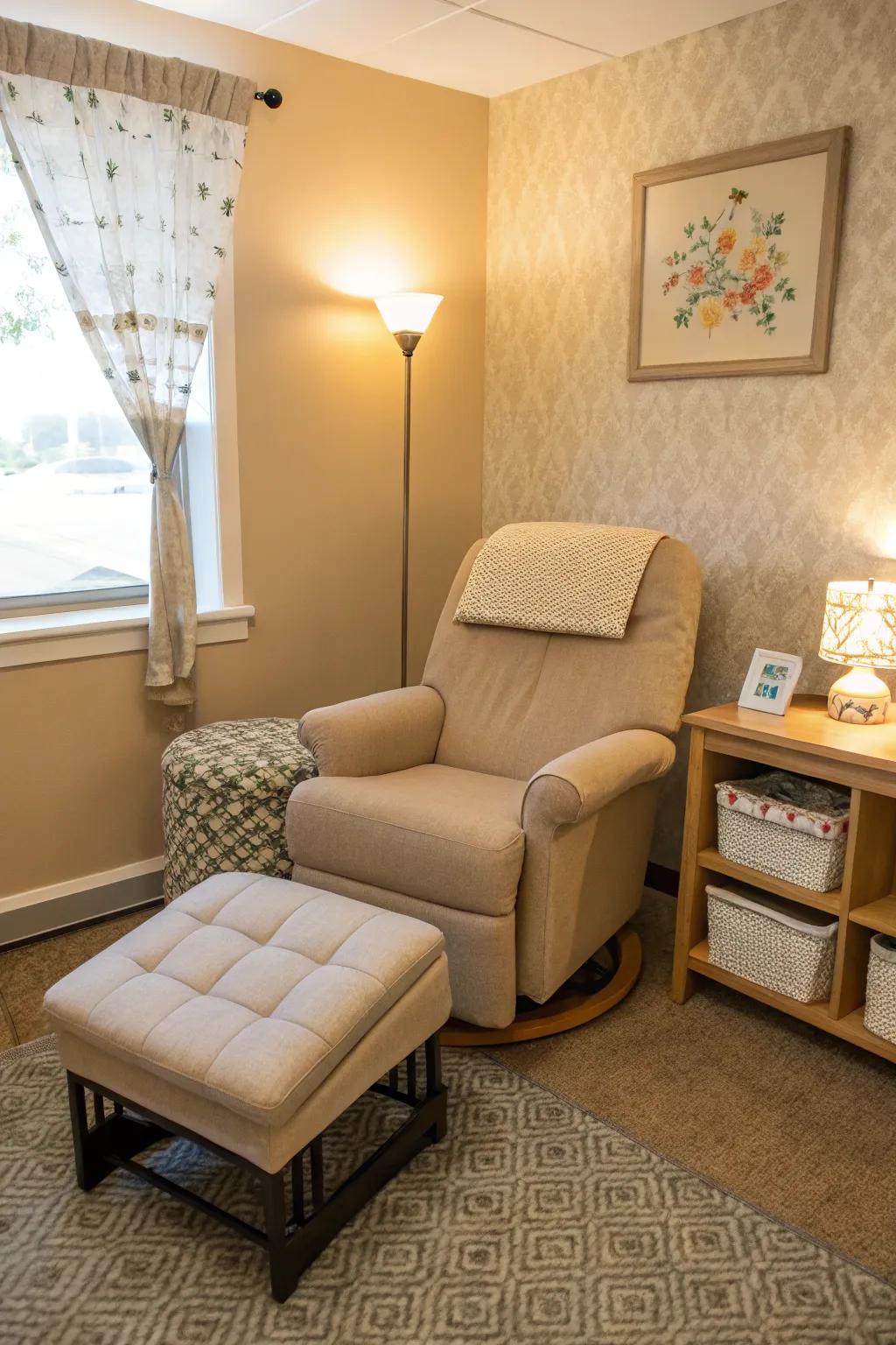 Comfortable footrests provide essential support during nursing.