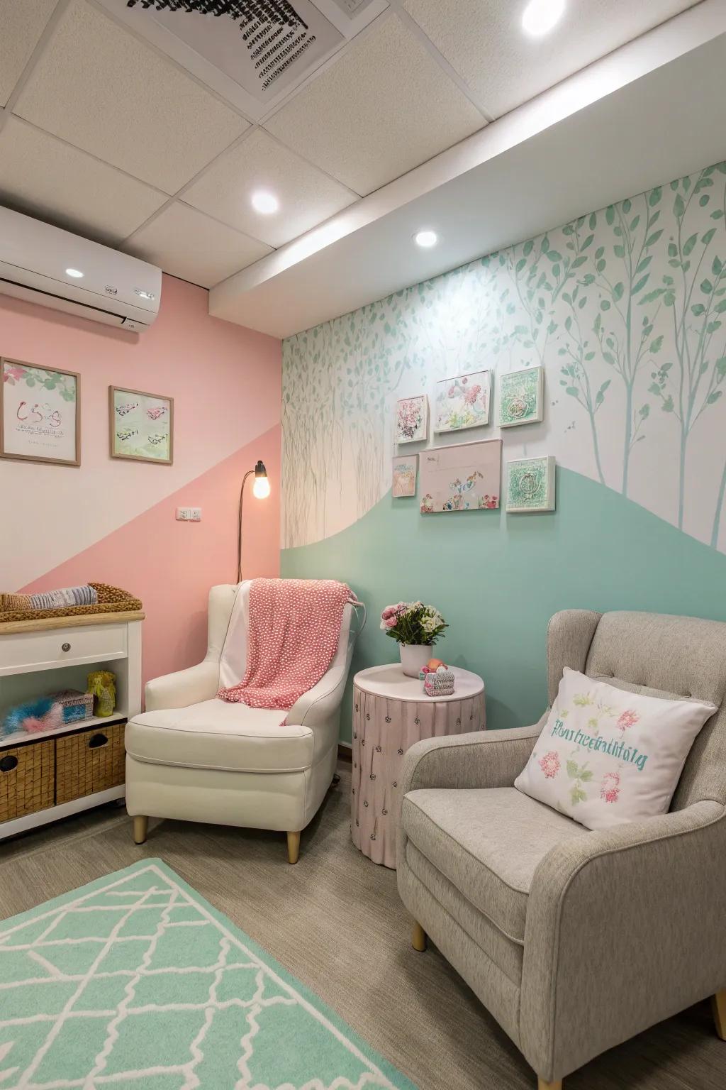 Pastel colors create a calm and peaceful nursing environment.