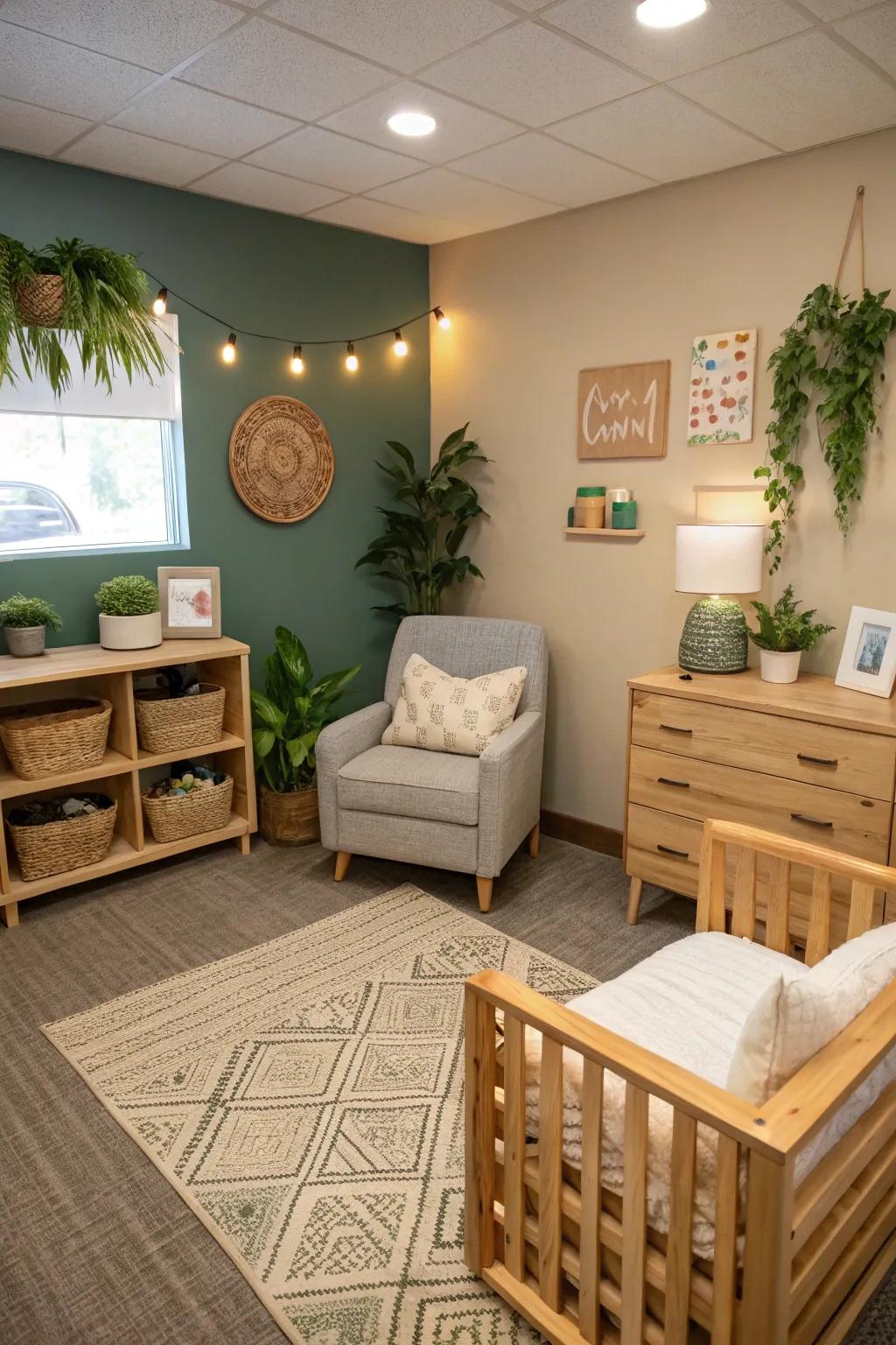 Sustainable furniture choices promote eco-conscious nursing spaces.