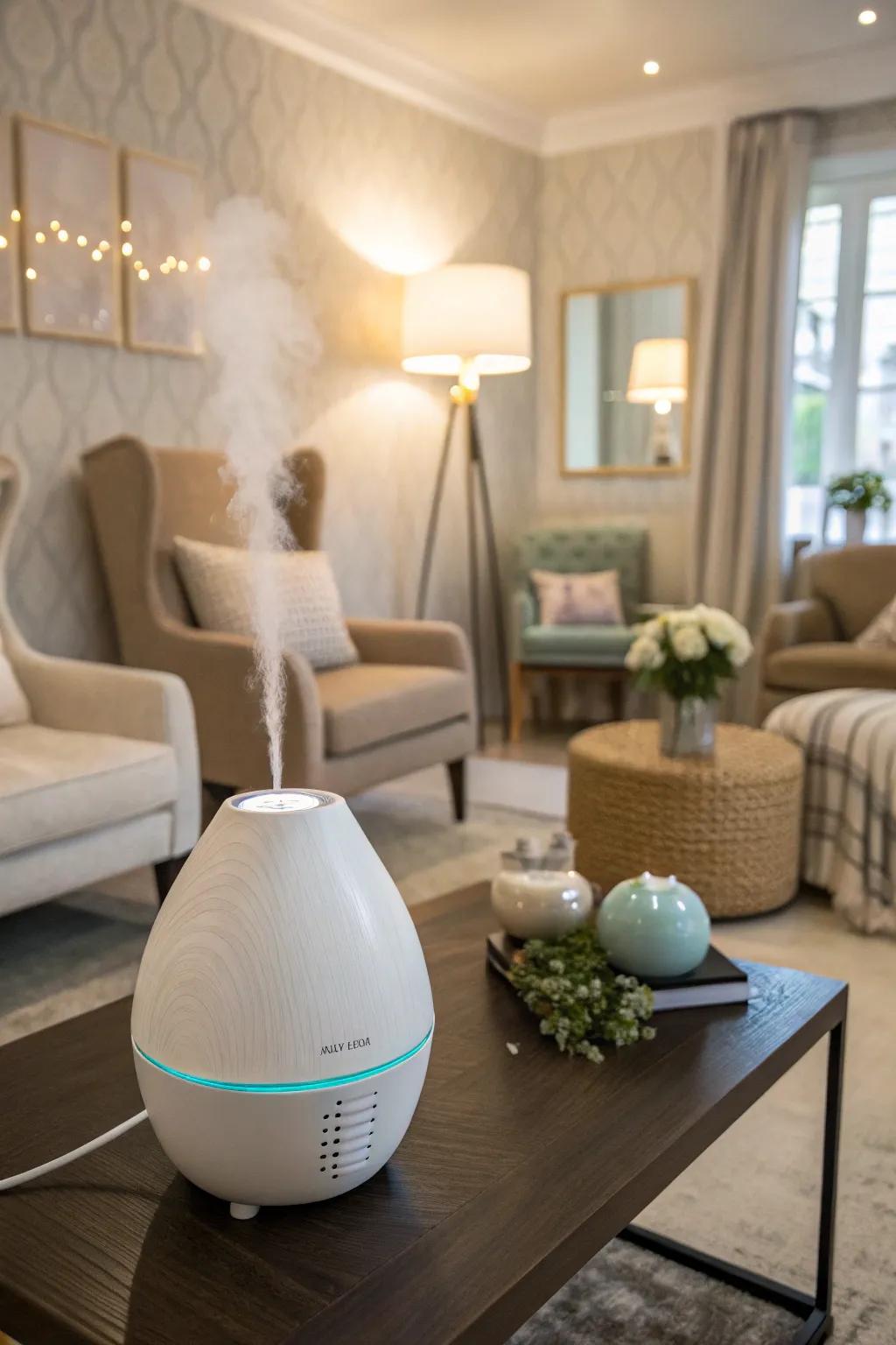 Aromatherapy diffusers fill the room with calming scents.