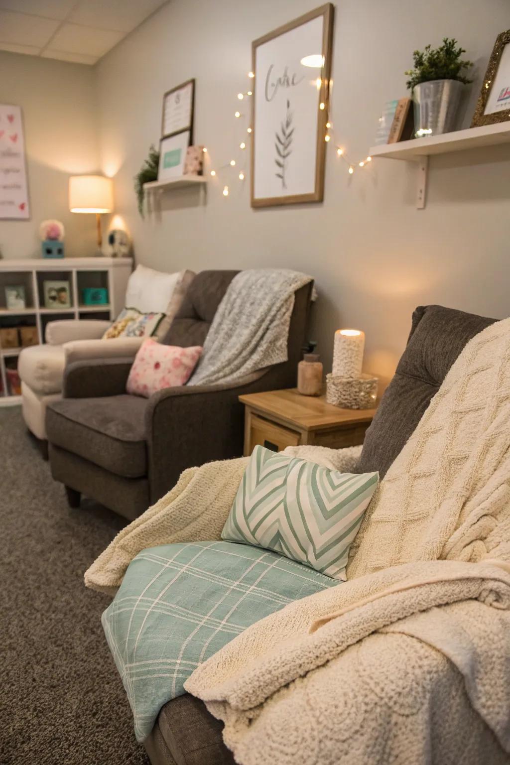 Cozy cushions and throws add a personal and inviting feel.