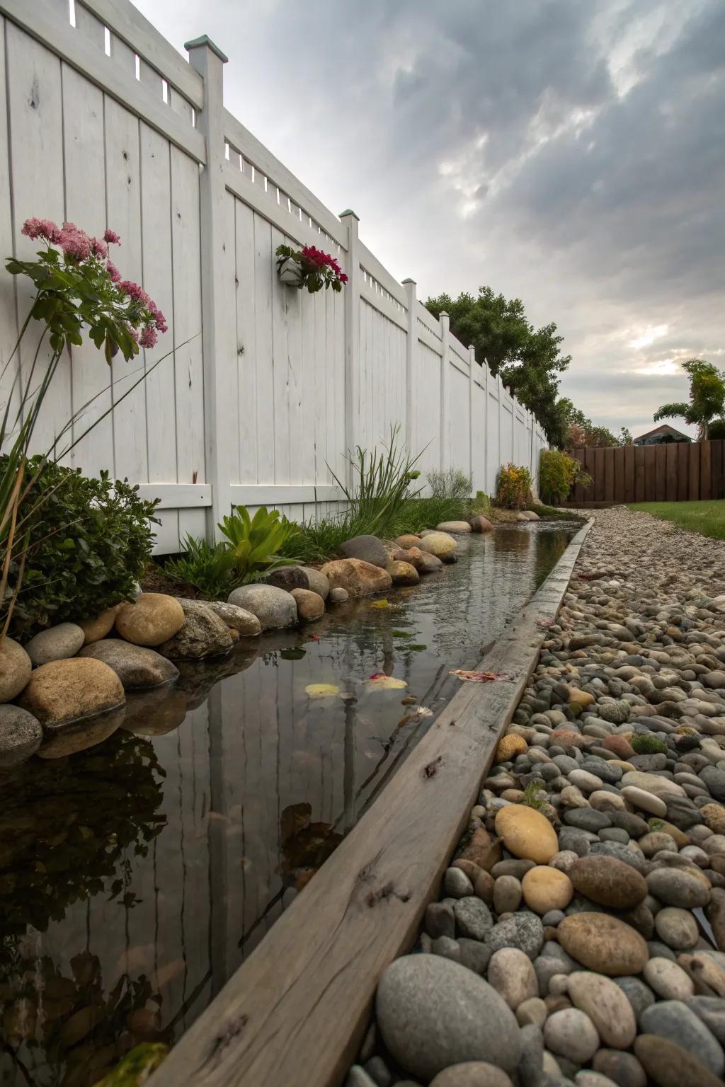 Pebble edging adds texture and visual intrigue to your fence.