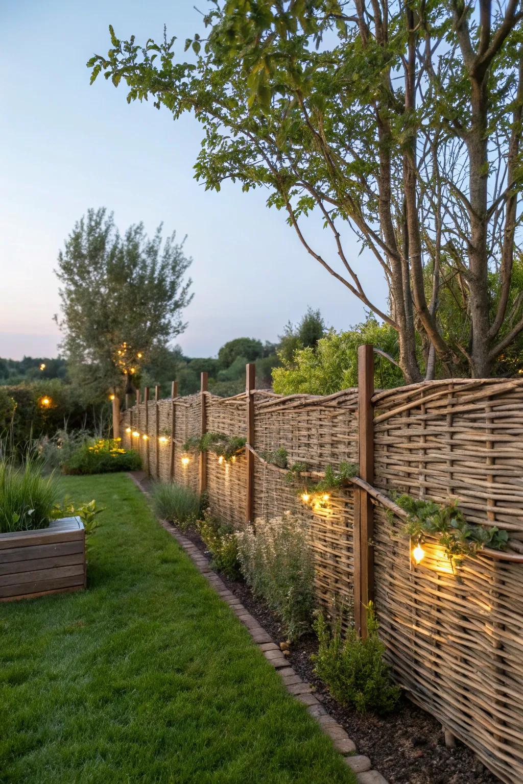 Woven willow edging adds rustic charm and enchantment.