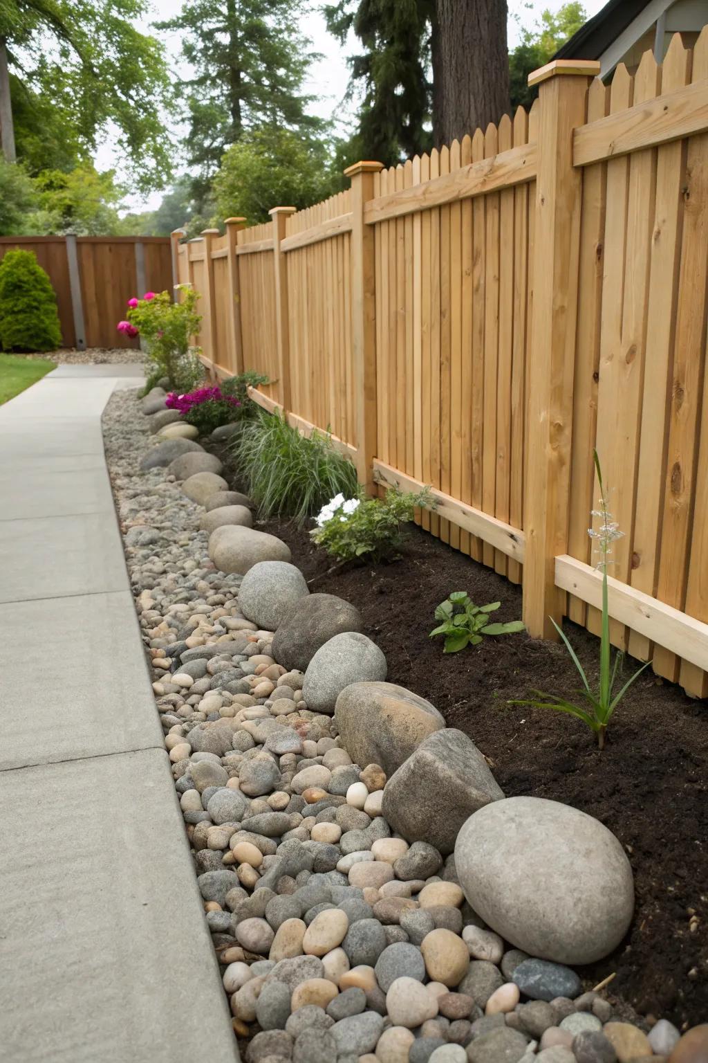 Stone borders add timeless elegance to any fence.