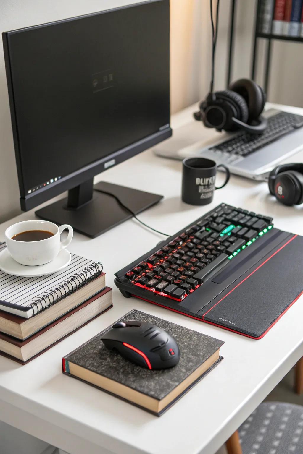 A versatile desk is perfect for both work and play.