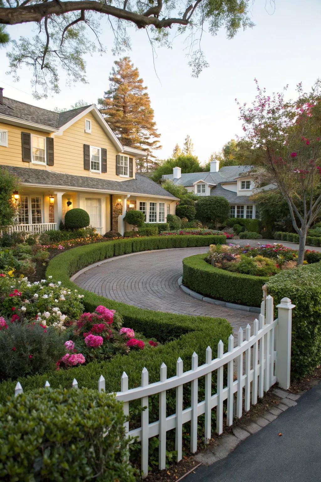 Classic circular driveway with a beautifully landscaped center.