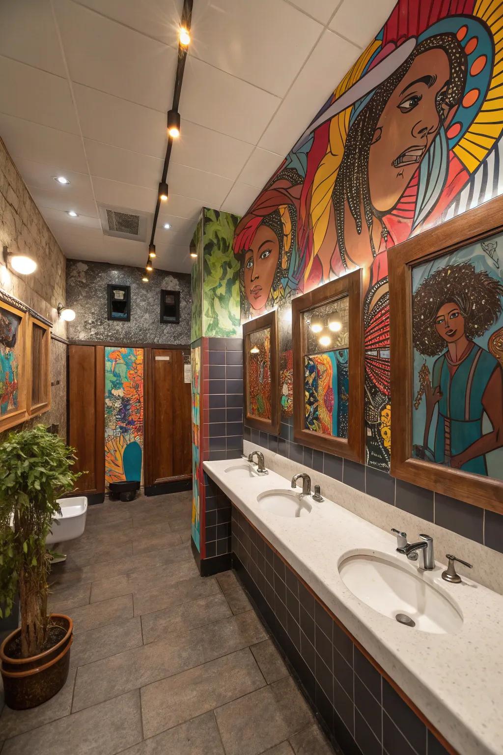 Elevate your restroom with curated art displays.