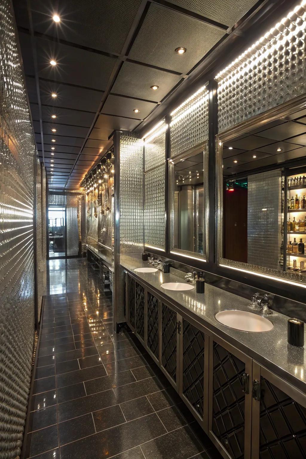 Create a sleek, modern vibe with chrome and mirrors.