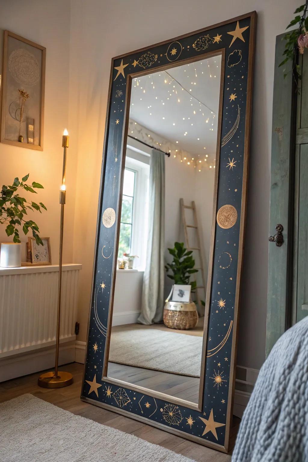 Mirrors with celestial designs amplify light and space in your home.