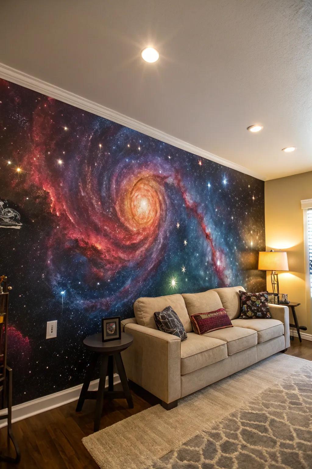 A stunning galaxy mural turns any wall into a cosmic masterpiece.