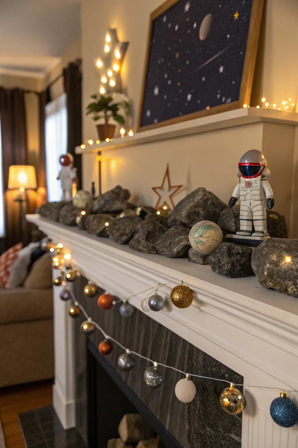 Meteorite fragments make unique and captivating mantel decorations.