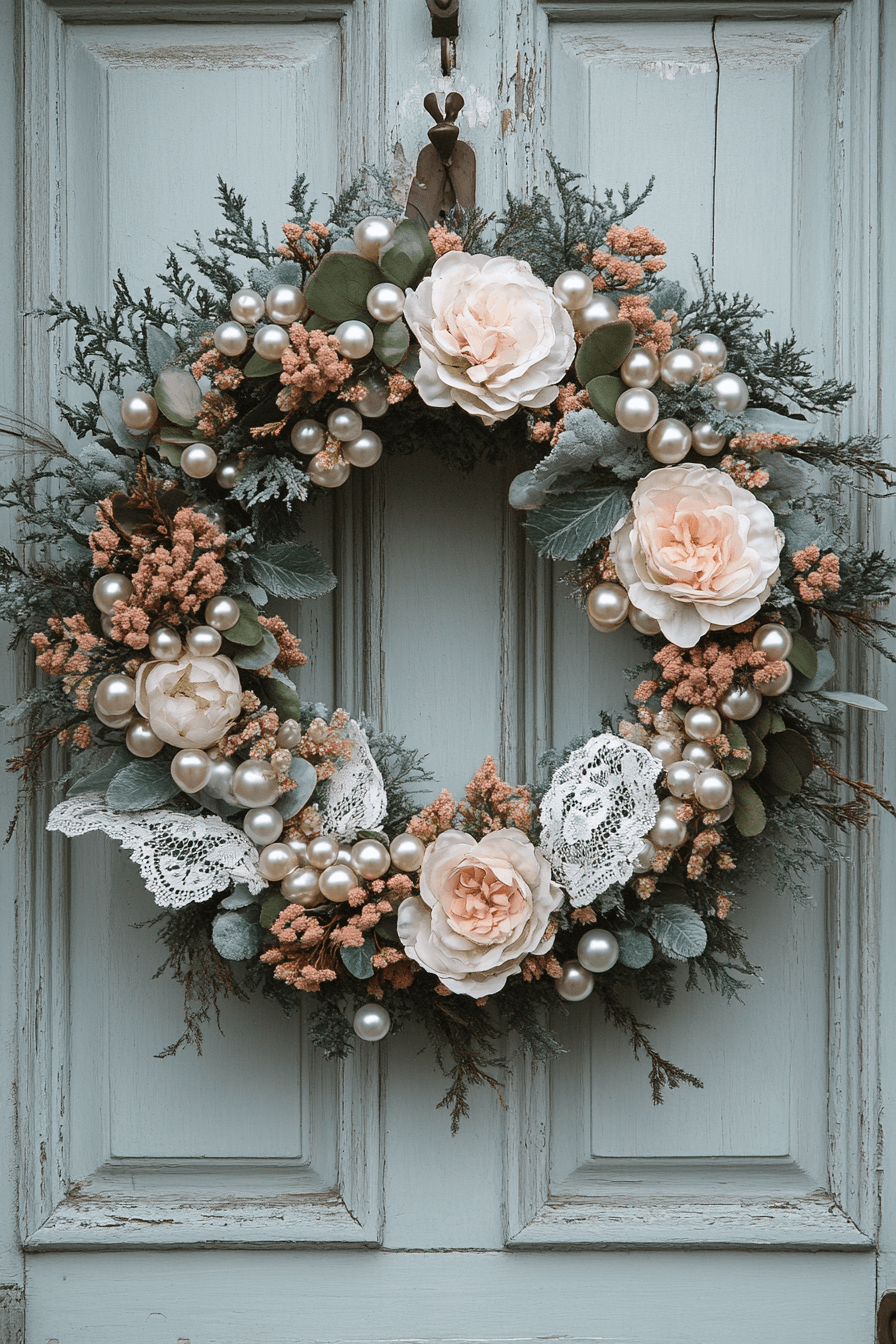 Delicate Lace and Pearl Easter Wreath