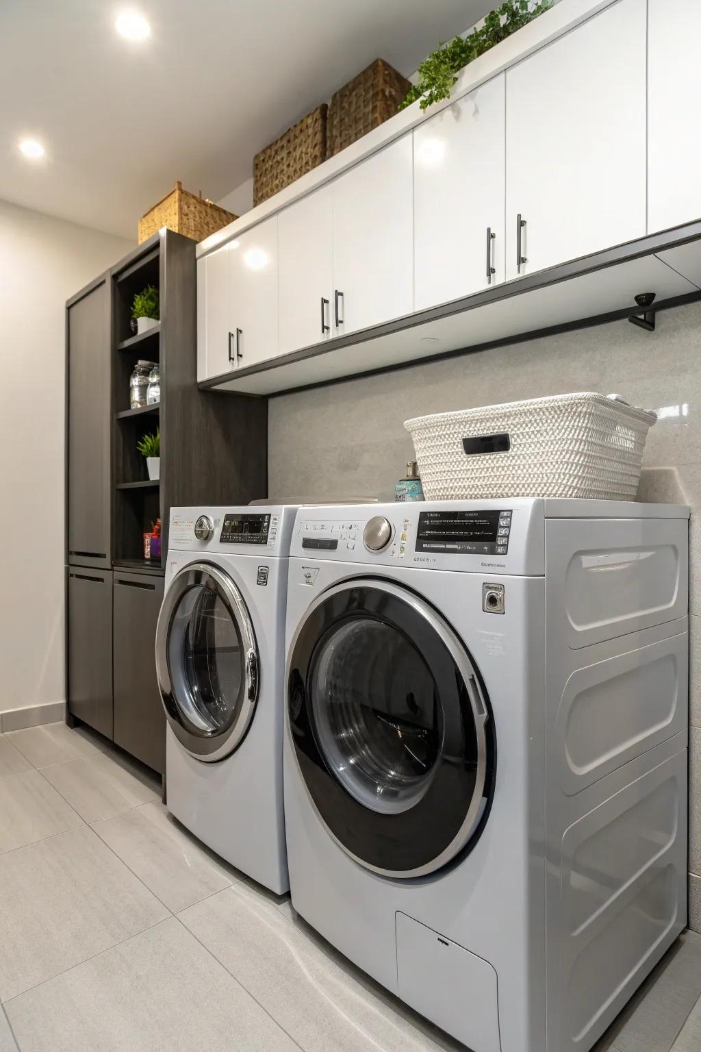 Sleek front-load washer and dryer enhance both style and efficiency.
