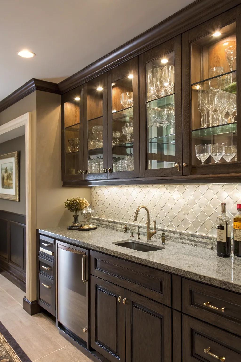 Show off glassware with elegant glass cabinets.