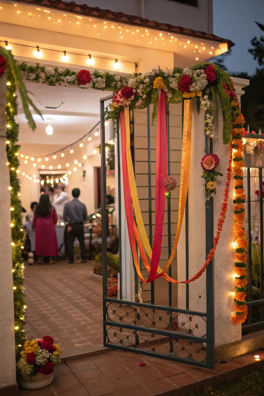 Gate decorated with festive ornaments