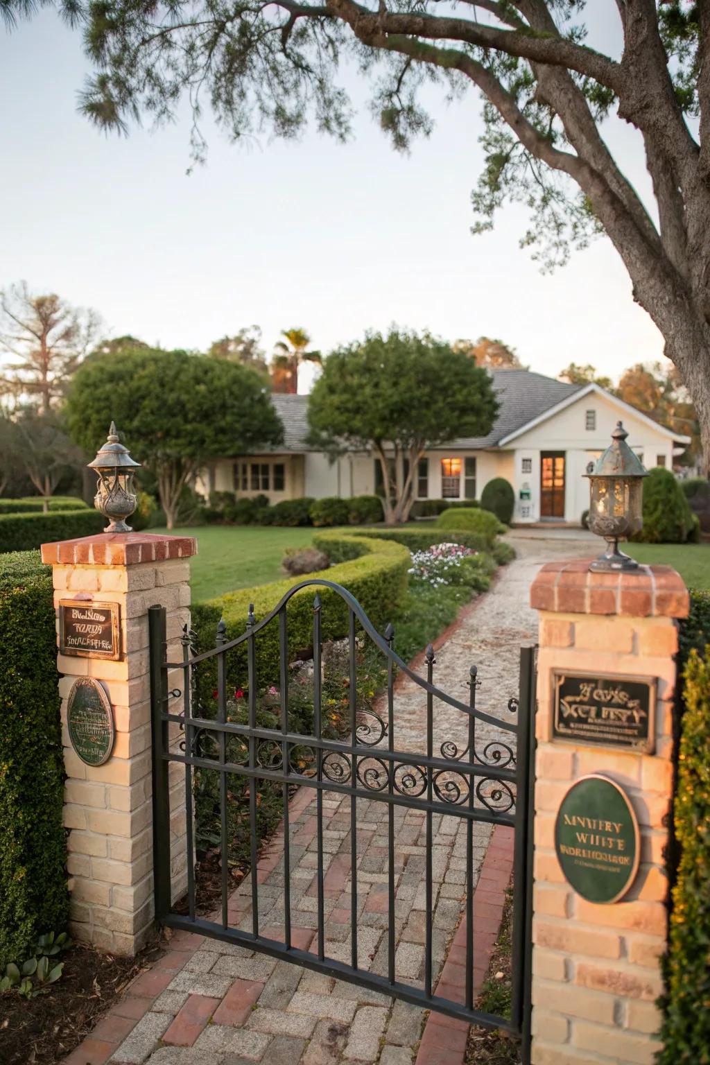 Gate featuring custom name plaques