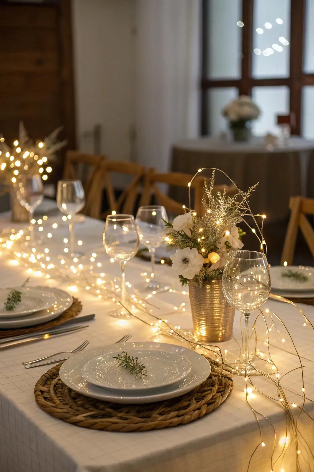 Delicate string lights adding charm and warmth.