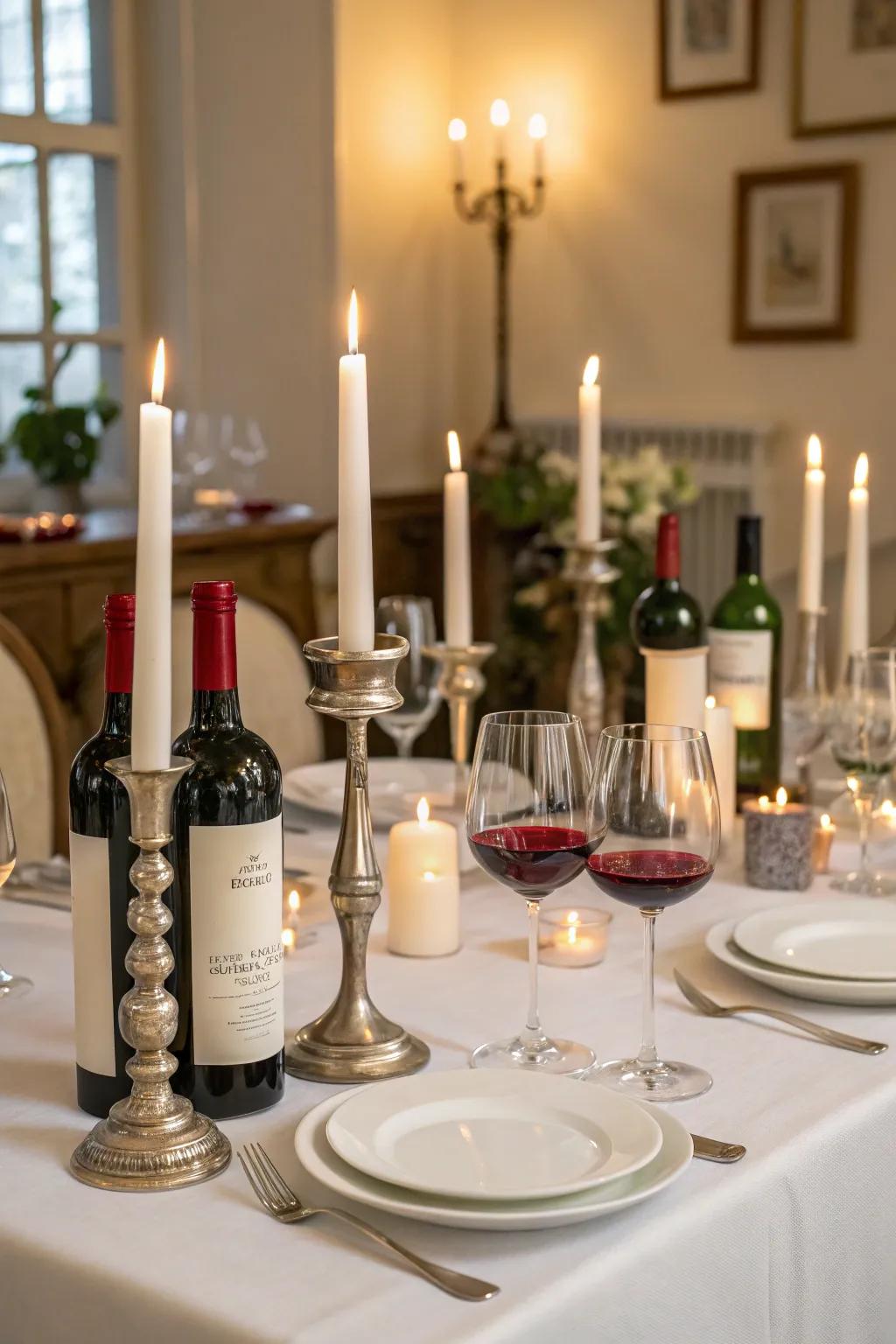 Candles casting a warm, inviting glow for wine evenings.
