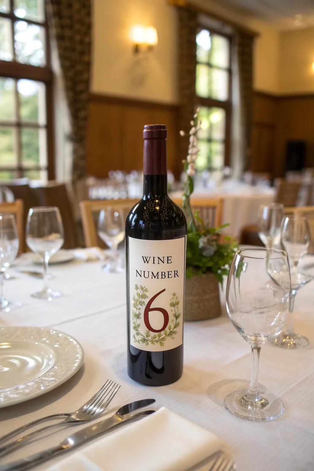 Unique table numbers crafted from wine bottles.