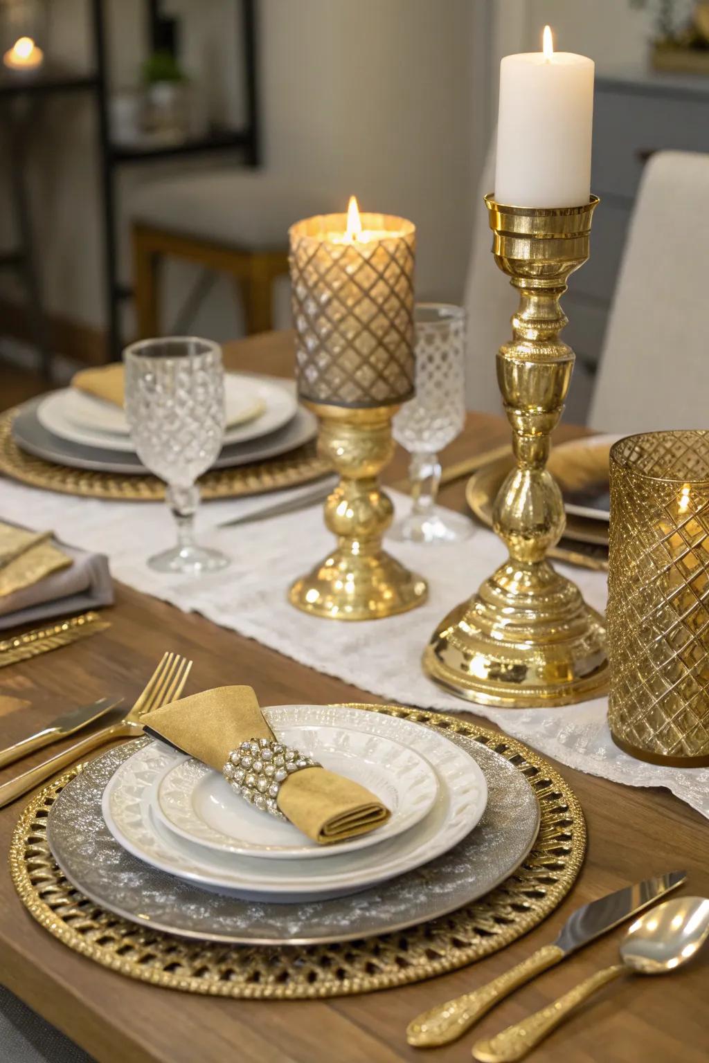 Metallic accents adding a touch of glamour.