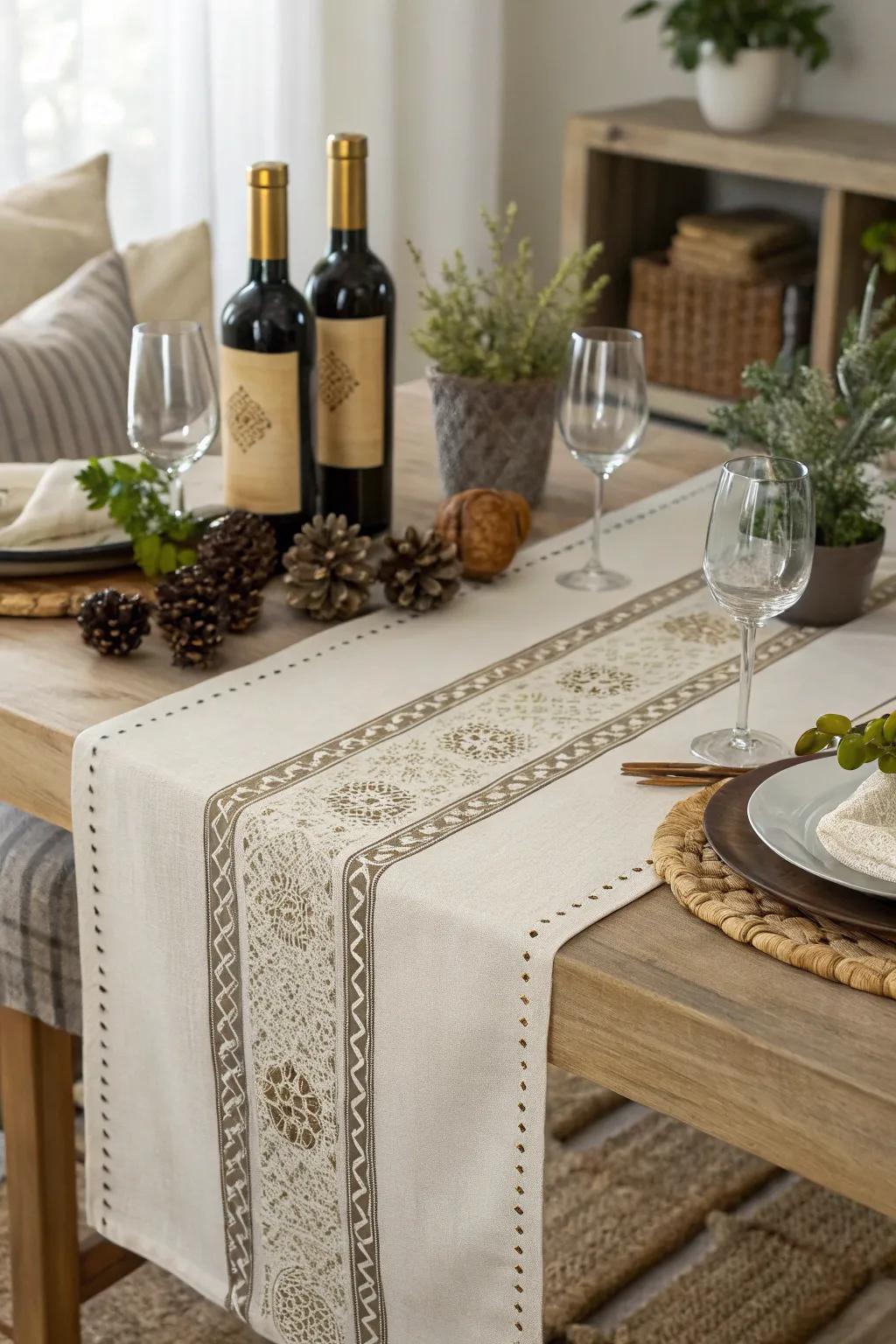 Stylish tablecloths adding harmony and elegance.