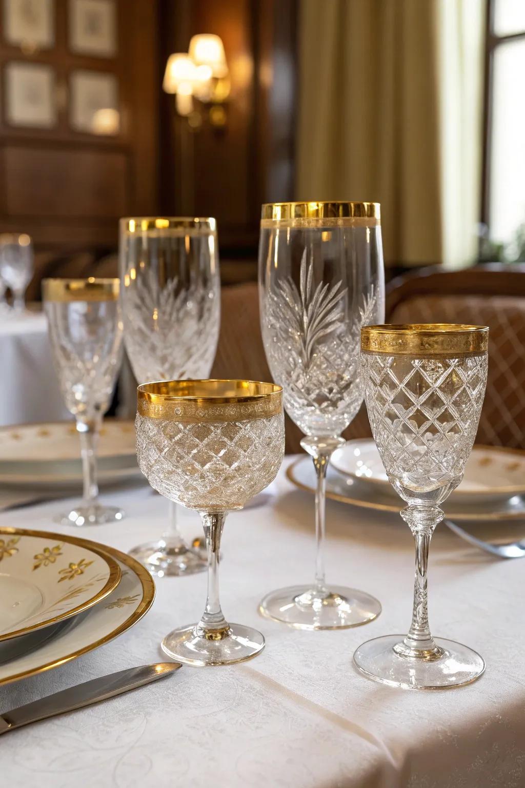 Elegant stemware enhancing the table's visual appeal.