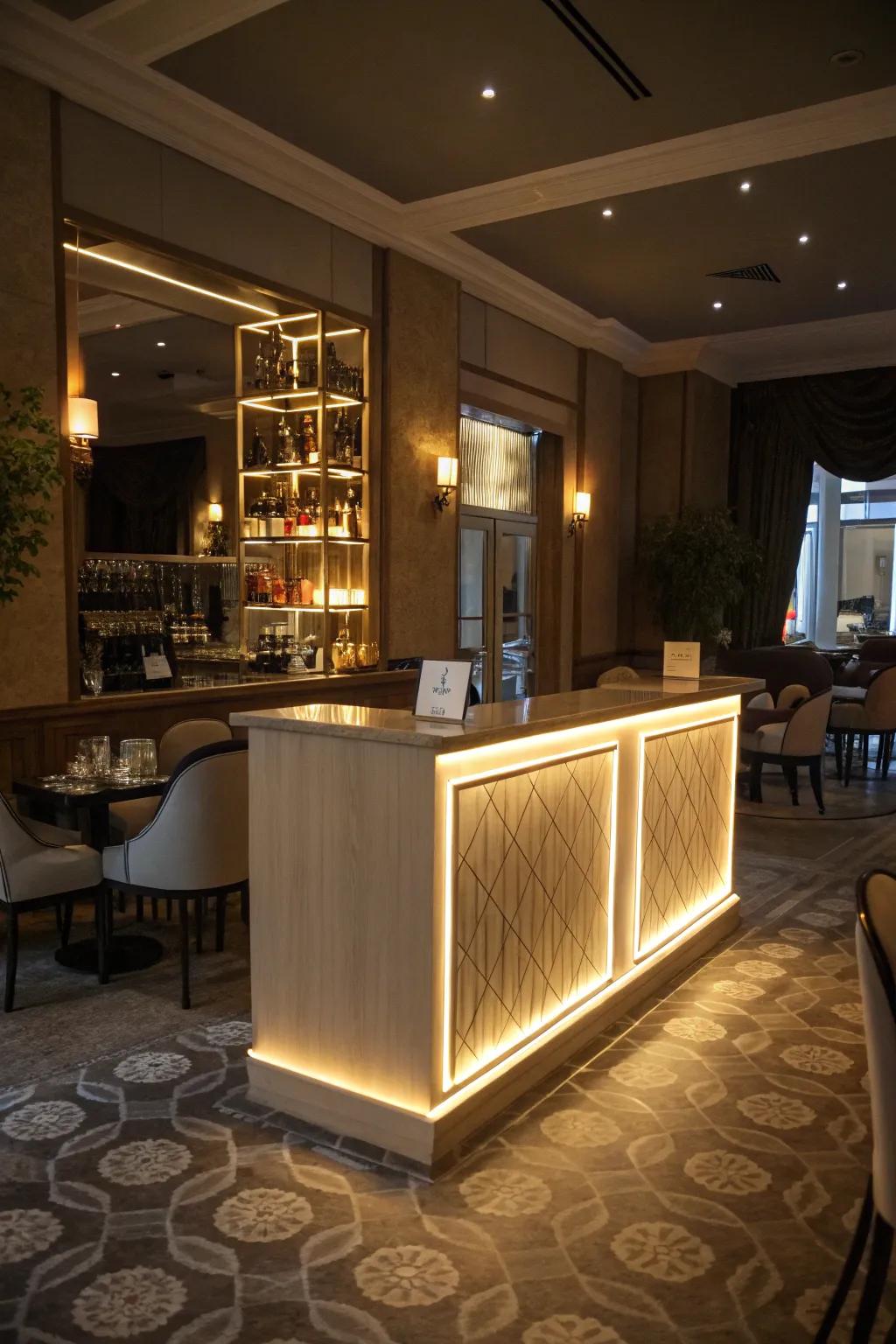 Integrated lighting adds a sophisticated glow to your reception area.