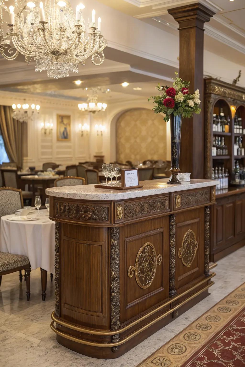 Vintage-inspired reception stations exude classic charm.