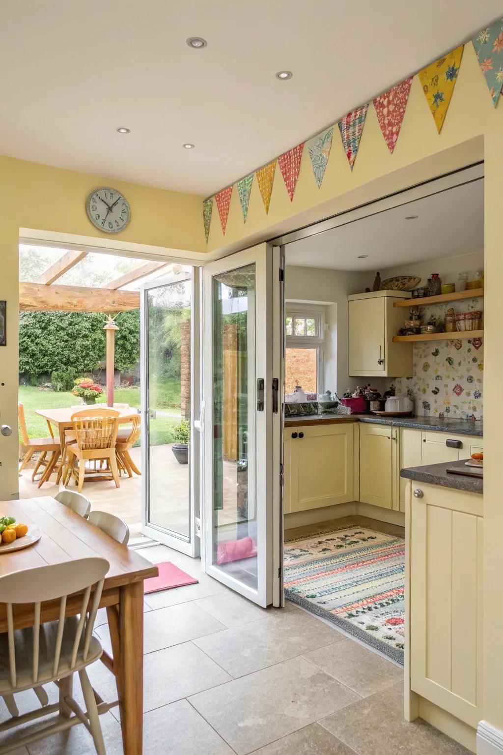 Design a family-friendly kitchen with secure bifold doors.