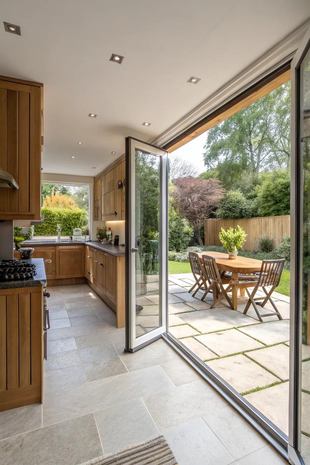 Open your kitchen to the outdoors with expansive bifold doors.