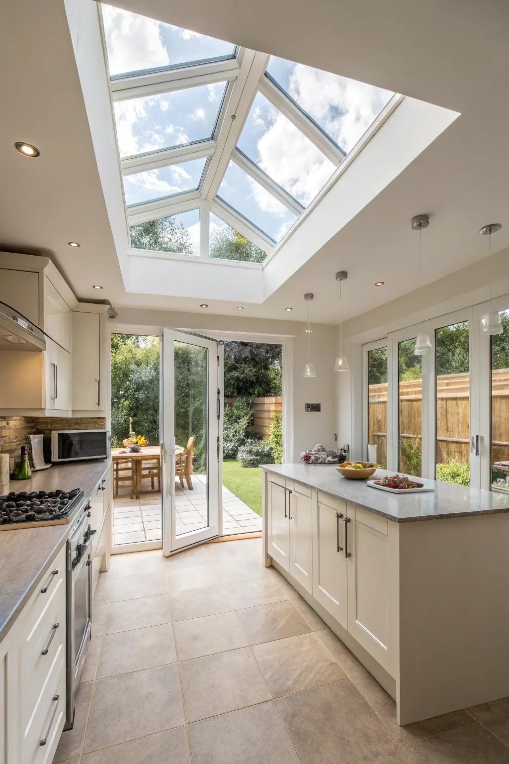Combine bifold doors with skylights to flood your kitchen with light.