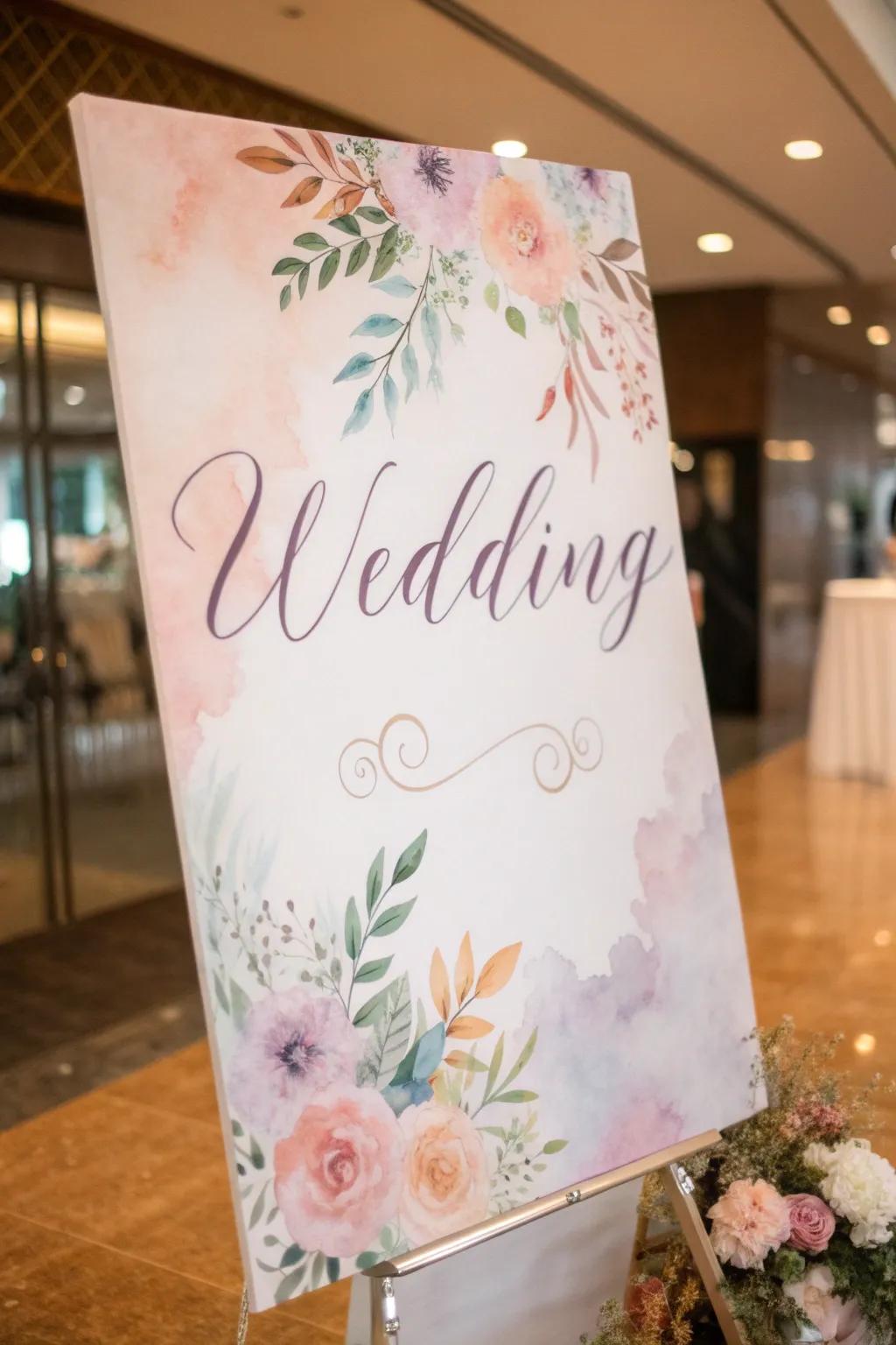 Watercolor designs adding a romantic and artistic touch to signs.