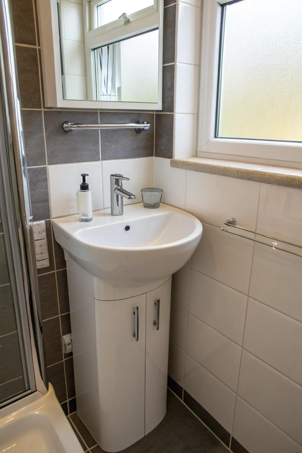 Compact corner sink optimizing bathroom space