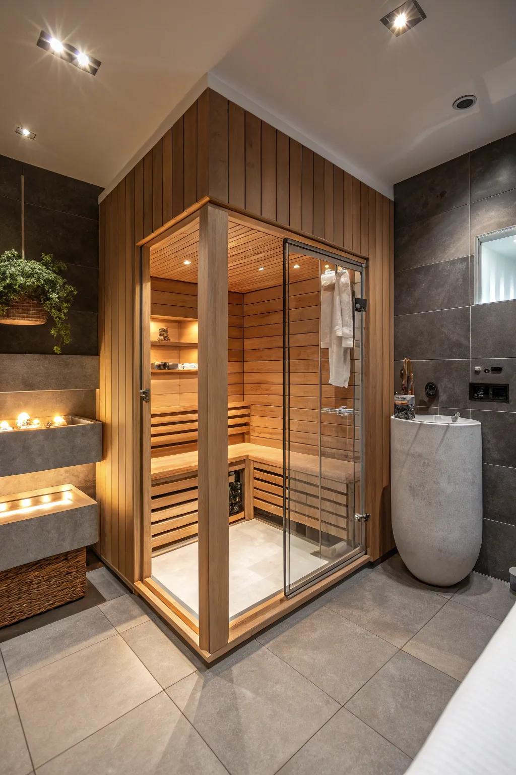 Compact corner sauna offering a spa experience at home