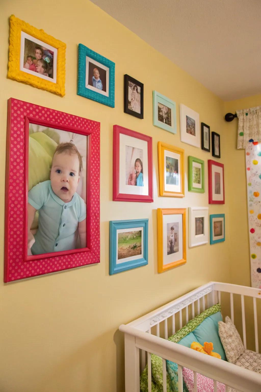 Bright colors make your photo wall pop.