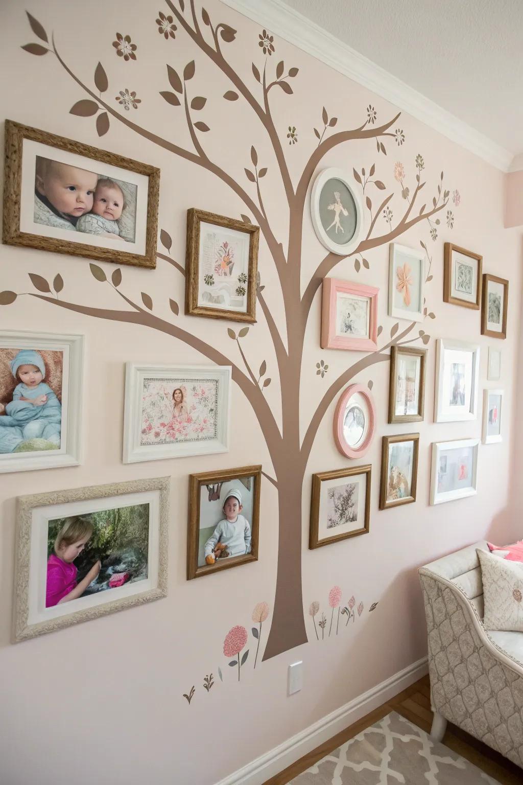 Family tree photo arrangement creates a warm connection.