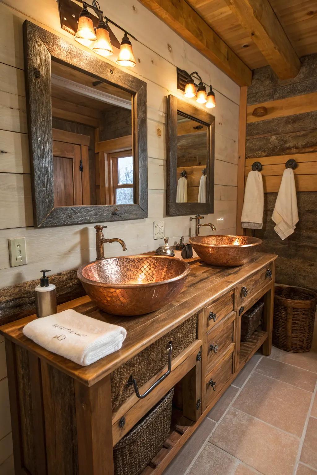 Copper bowl sinks bring warmth and style.