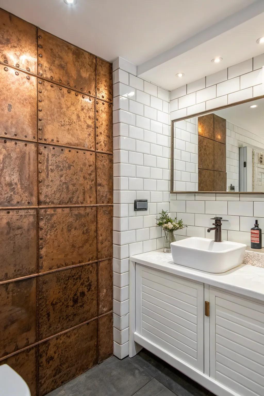 Add texture and warmth with aged copper panels.