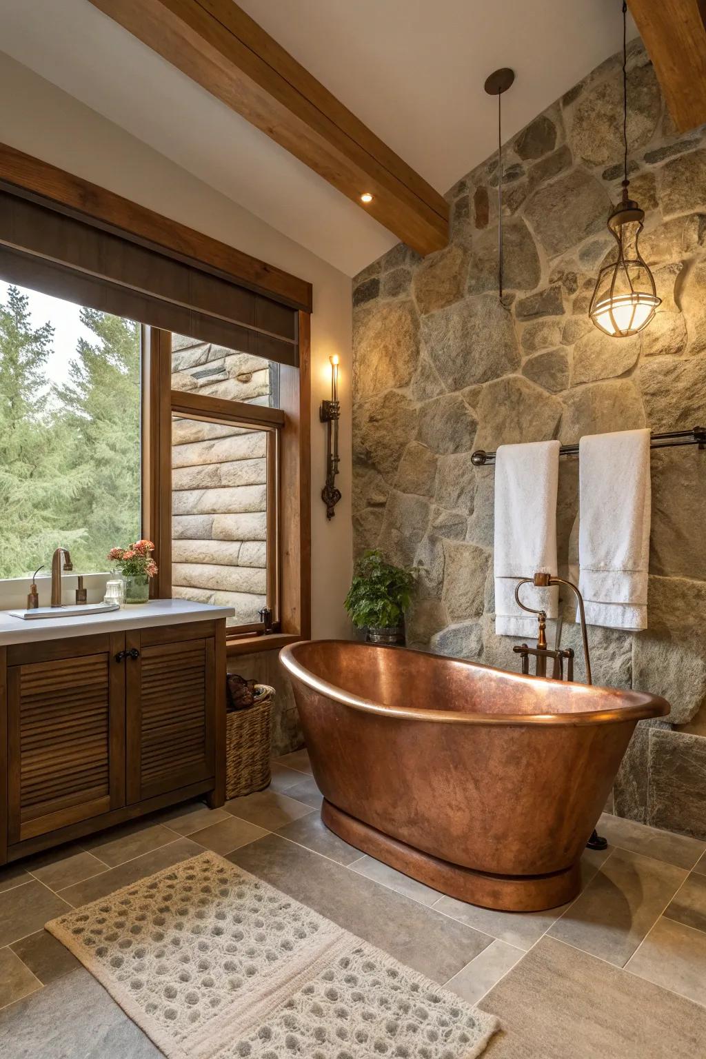 Make a statement with a freestanding copper tub.