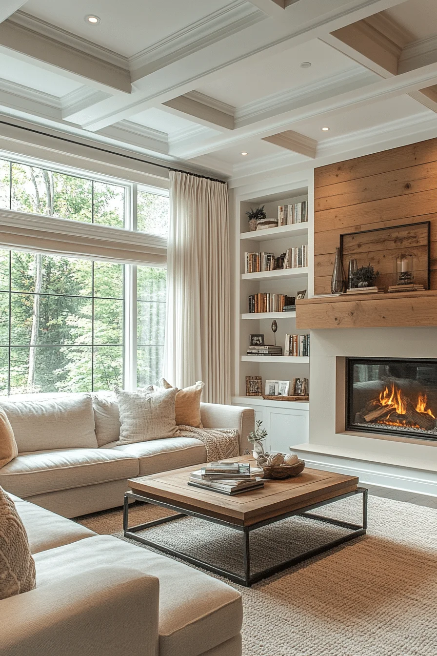 Wood Accents and Plush Seating in Transitional Living Room