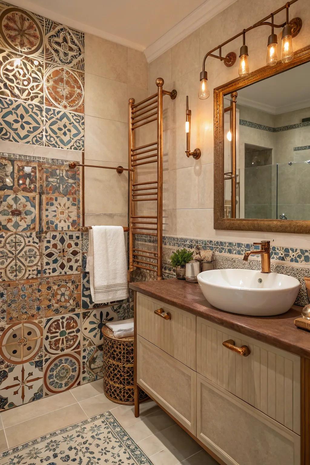 Make a bold statement with copper and Moroccan tiles.
