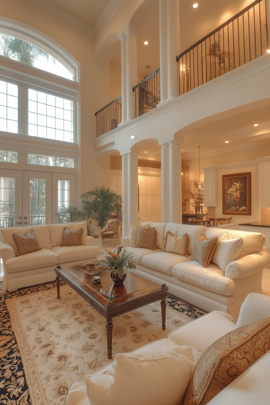 Neutral Tones and Textured Rugs in Transitional Living Room